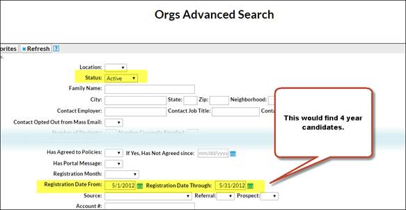 Jackrabbit Care software screenshot of Orgs Advanced Search