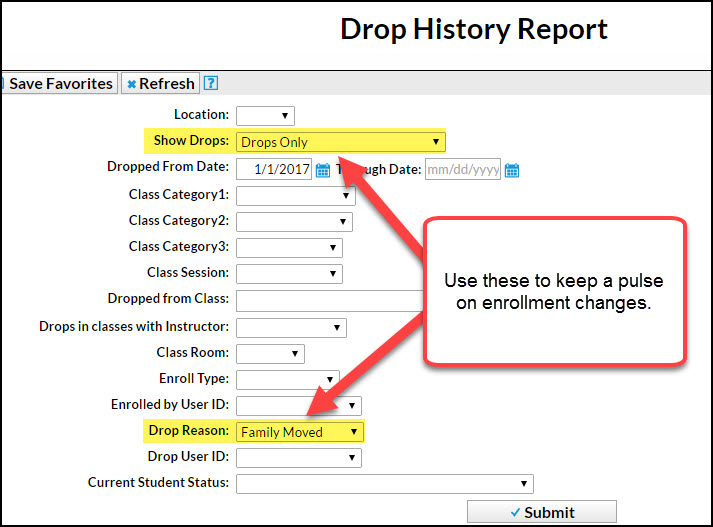 Jackrabbit Care screen shot of drop history report