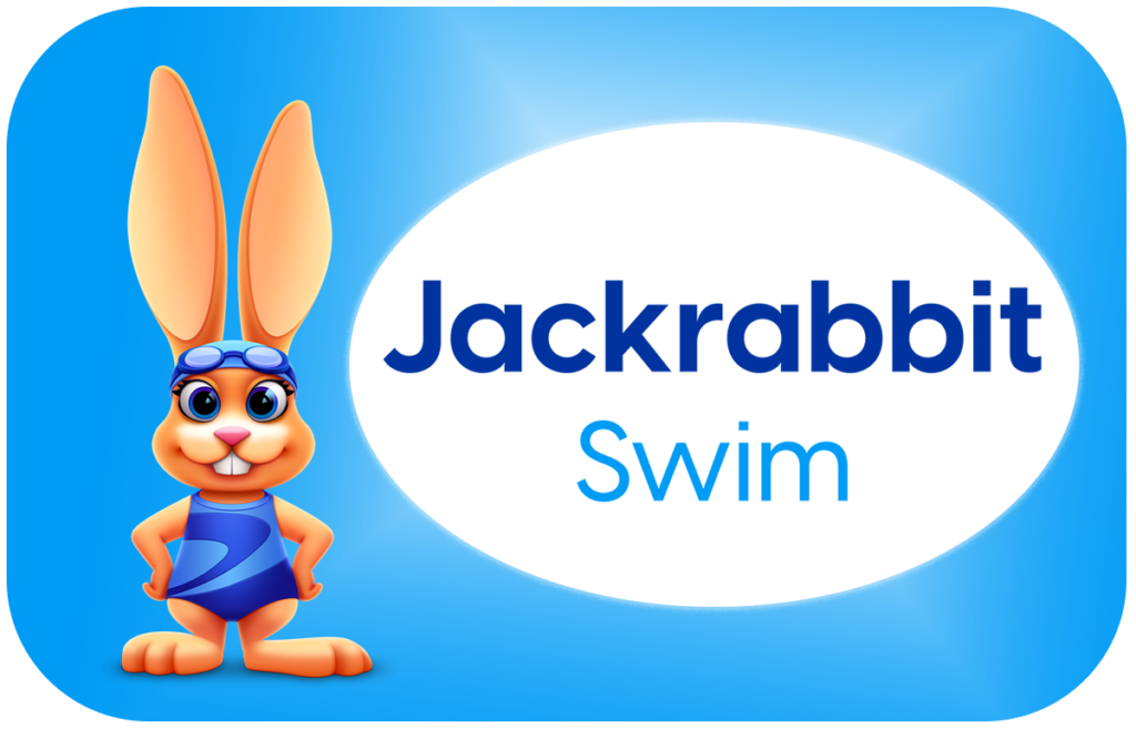 Jackrabbit Swim with bunny blue background tile