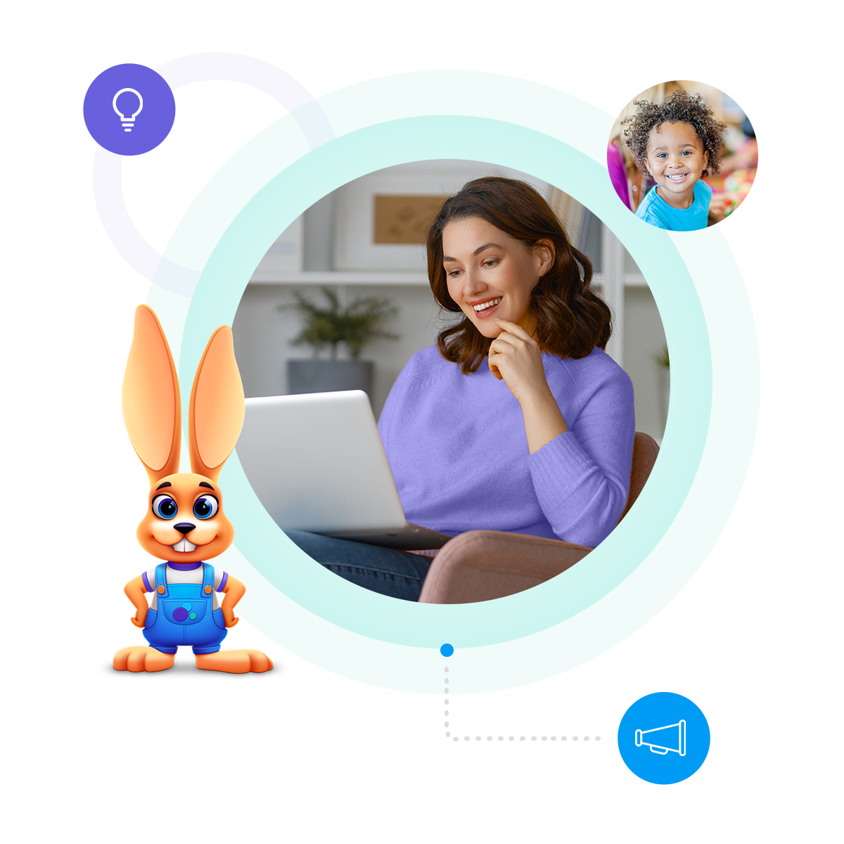 Woman smiling looking at Jackrabbit Care software