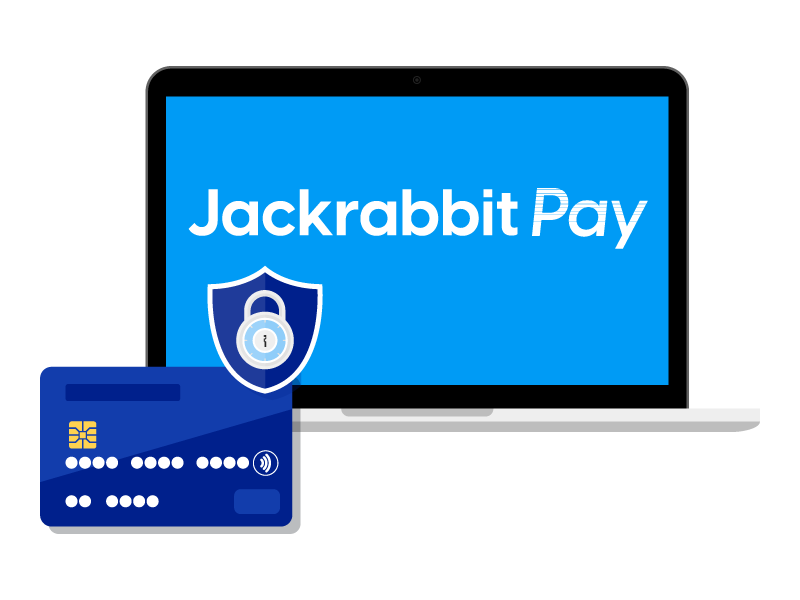 jackrabbit pay logo on computer with debit card icon