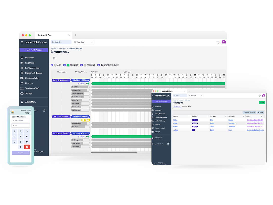 jackrabbit care multiple dashboard screens